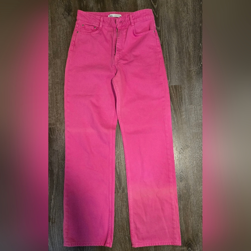 Zara High Rise Wide Leg Pink Jeans women’s 8